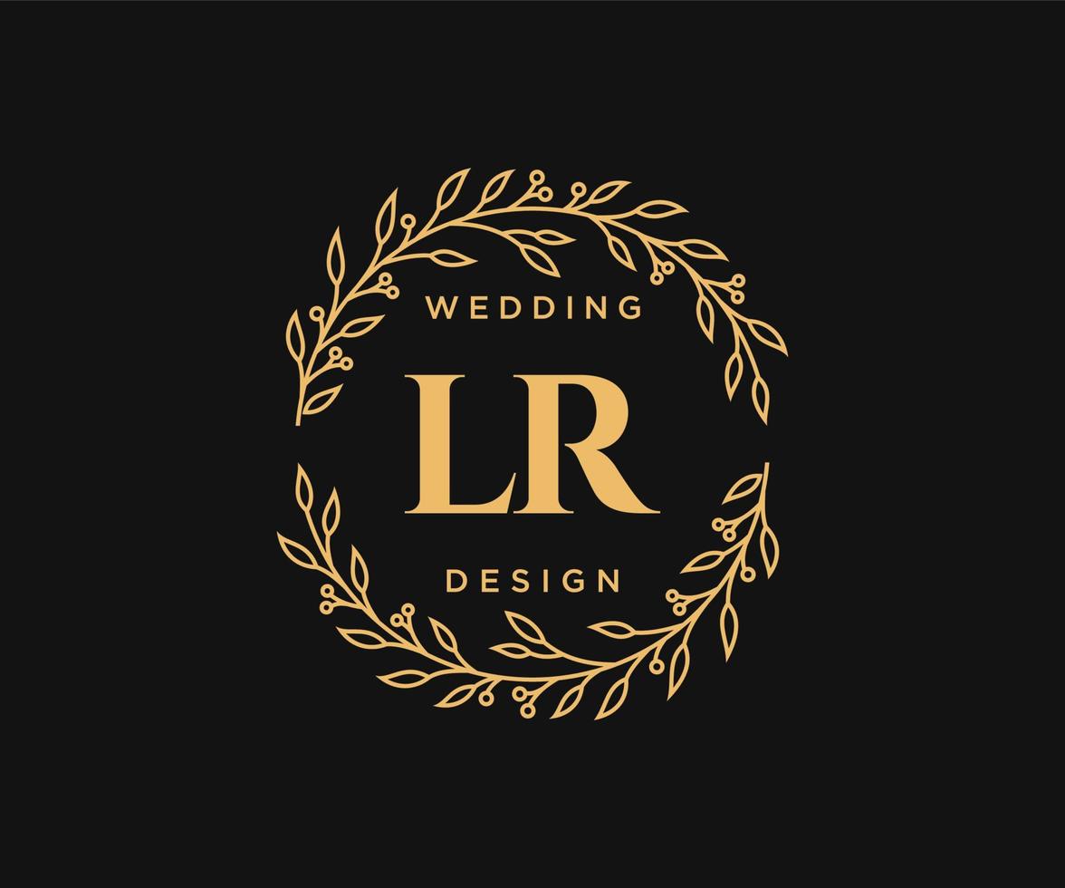 Colección de logotipos de monogramas de boda con letras iniciales lr, plantillas florales y minimalistas modernas dibujadas a mano para tarjetas de invitación, guardar la fecha, identidad elegante para restaurante, boutique, café en vector