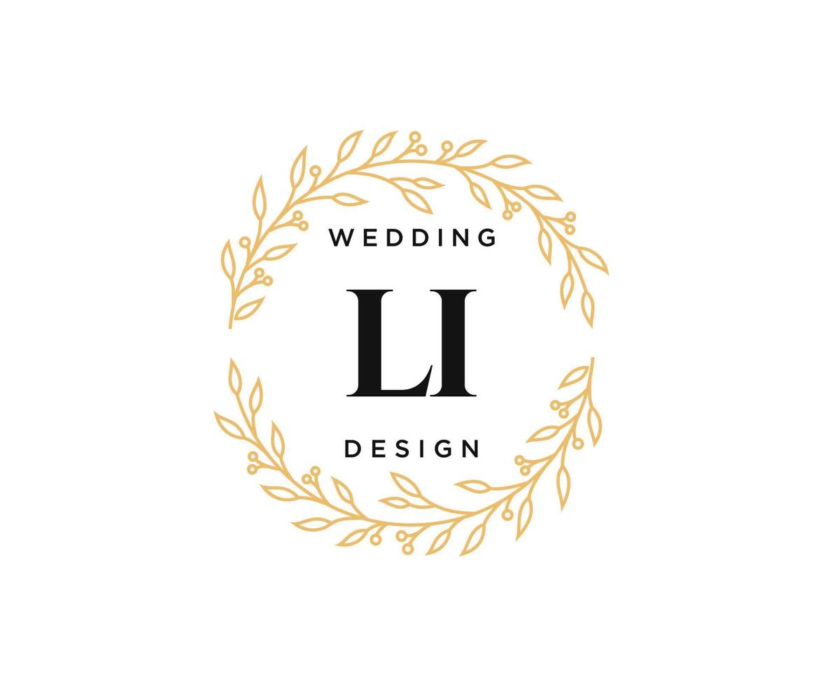 LI Initials letter Wedding monogram logos collection, hand drawn modern minimalistic and floral templates for Invitation cards, Save the Date, elegant identity for restaurant, boutique, cafe in vector