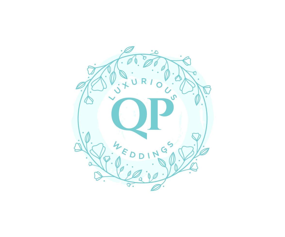 QP Initials letter Wedding monogram logos template, hand drawn modern minimalistic and floral templates for Invitation cards, Save the Date, elegant identity. vector