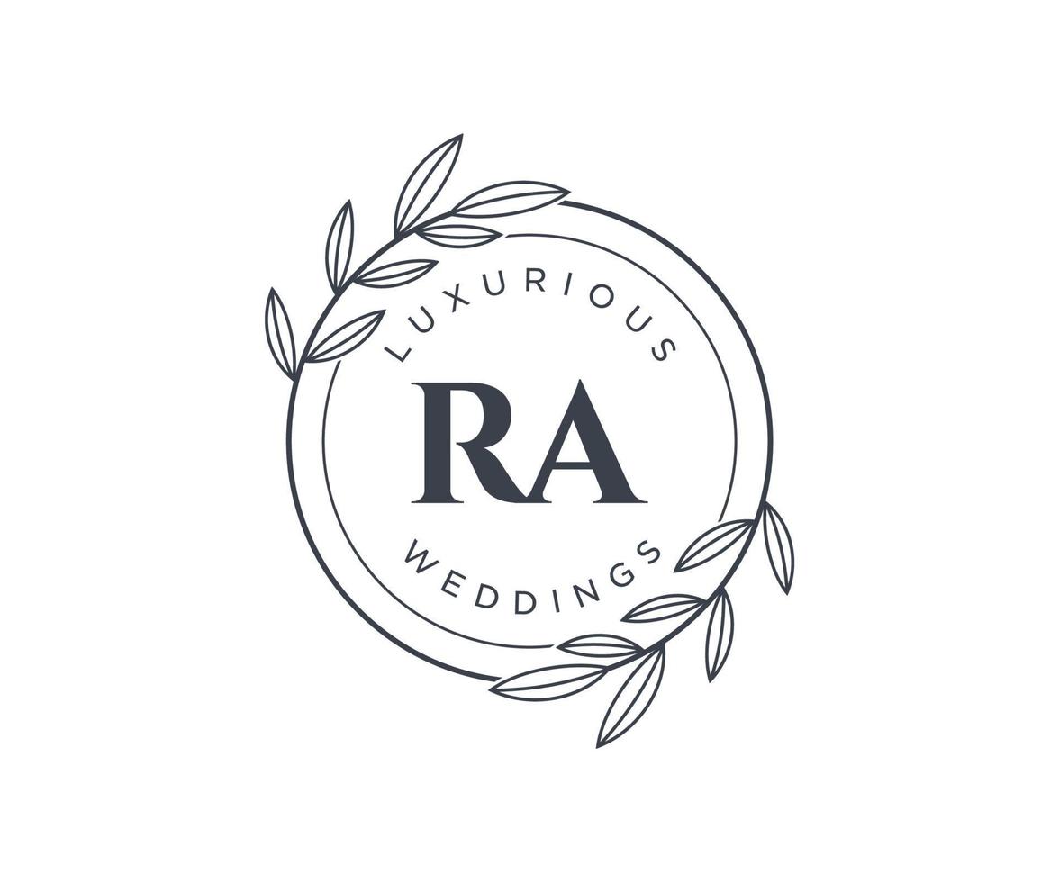 RA Initials letter Wedding monogram logos template, hand drawn modern minimalistic and floral templates for Invitation cards, Save the Date, elegant identity. vector