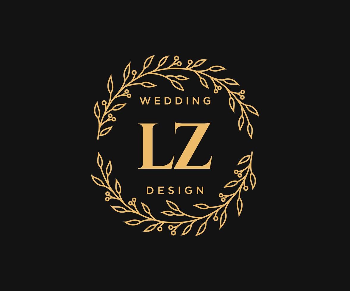 LZ Initials letter Wedding monogram logos collection, hand drawn modern minimalistic and floral templates for Invitation cards, Save the Date, elegant identity for restaurant, boutique, cafe in vector