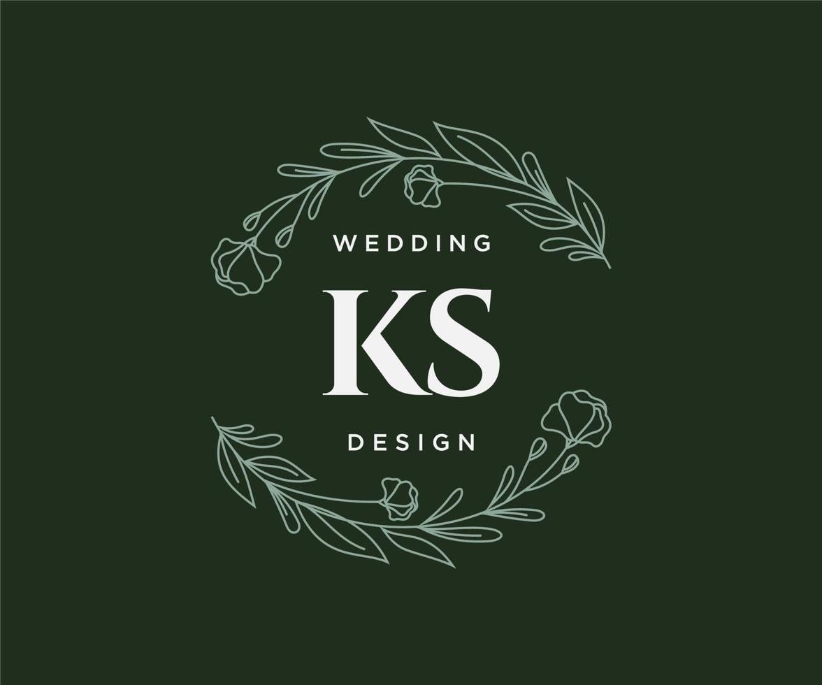 colección de logotipos de monograma de boda con letras iniciales ks, plantillas florales y minimalistas modernas dibujadas a mano para tarjetas de invitación, guardar la fecha, identidad elegante para restaurante, boutique, café en vector