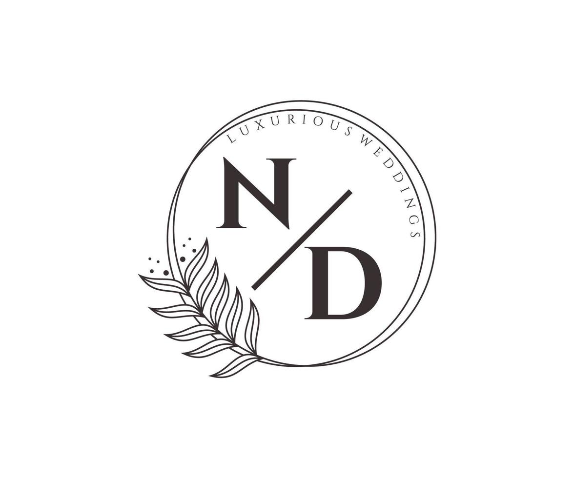 ND Initials letter Wedding monogram logos template, hand drawn modern minimalistic and floral templates for Invitation cards, Save the Date, elegant identity. vector