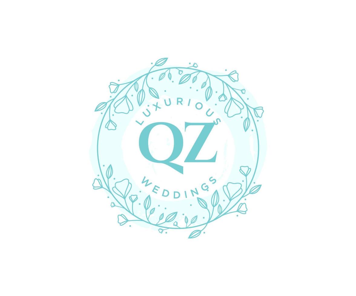 QZ Initials letter Wedding monogram logos template, hand drawn modern minimalistic and floral templates for Invitation cards, Save the Date, elegant identity. vector