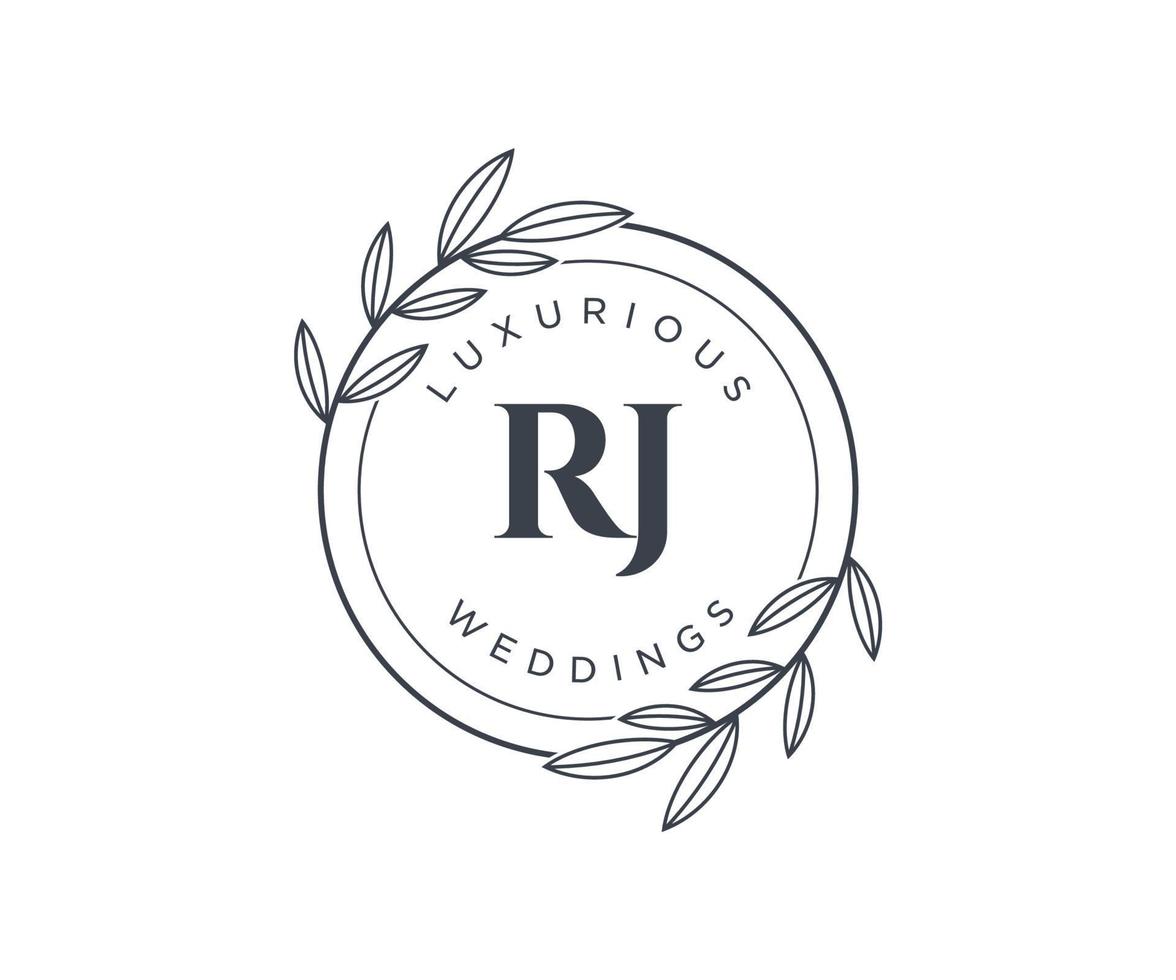RJ Initials letter Wedding monogram logos template, hand drawn modern minimalistic and floral templates for Invitation cards, Save the Date, elegant identity. vector