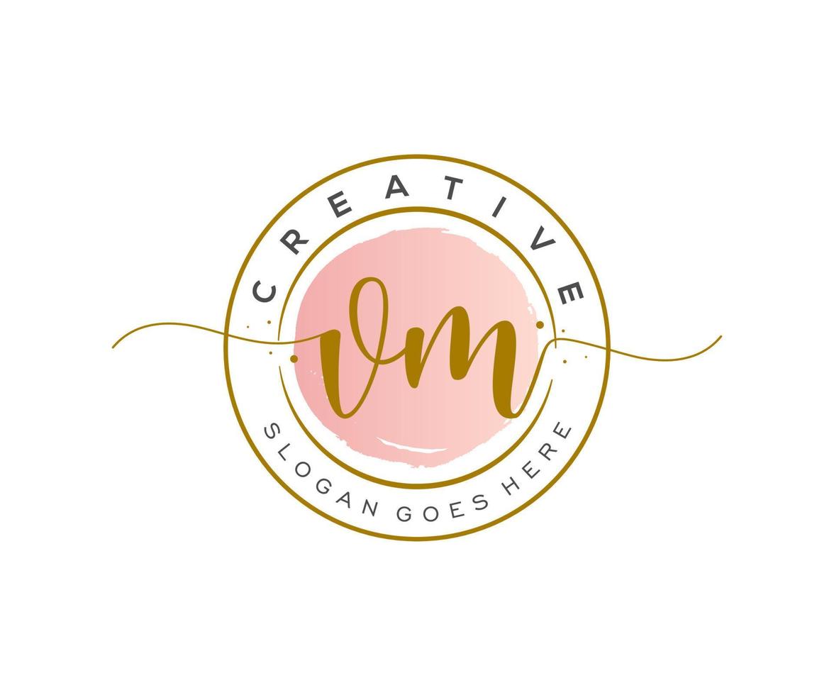 initial VM Feminine logo beauty monogram and elegant logo design, handwriting logo of initial signature, wedding, fashion, floral and botanical with creative template. vector