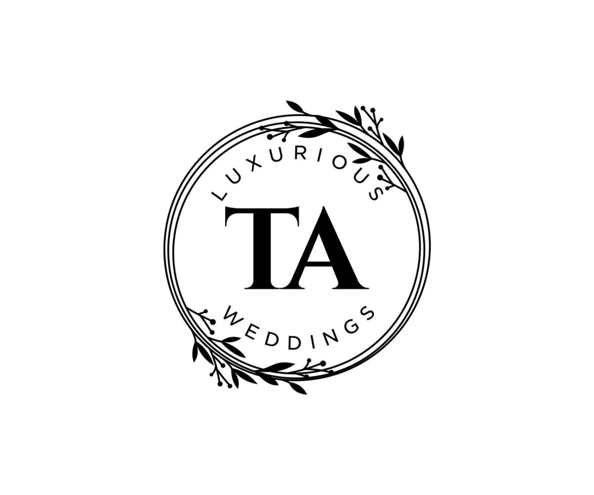 TA Initials letter Wedding monogram logos template, hand drawn modern minimalistic and floral templates for Invitation cards, Save the Date, elegant identity. vector