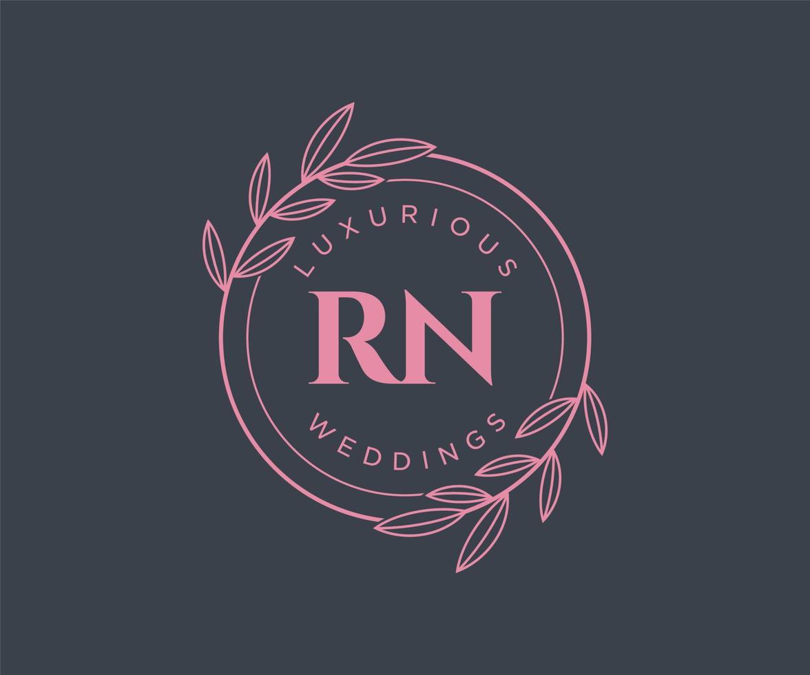 RN Initials letter Wedding monogram logos template, hand drawn modern minimalistic and floral templates for Invitation cards, Save the Date, elegant identity. vector
