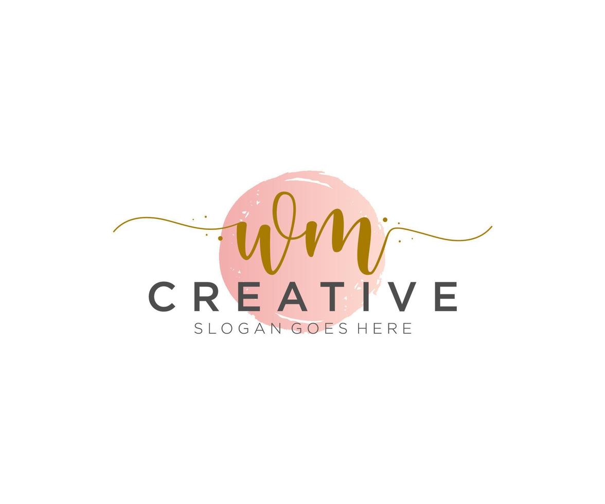 initial WM Feminine logo beauty monogram and elegant logo design, handwriting logo of initial signature, wedding, fashion, floral and botanical with creative template. vector