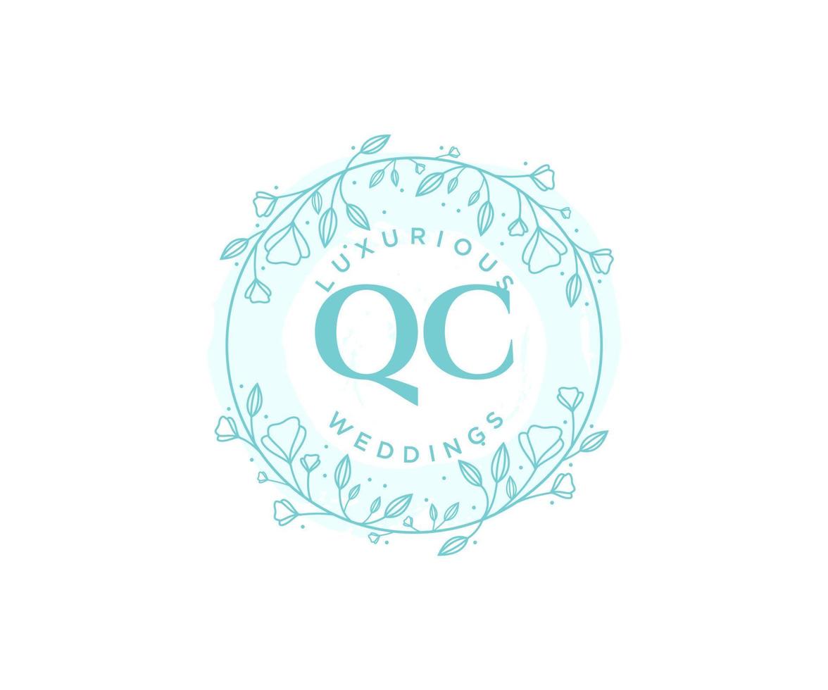 QC Initials letter Wedding monogram logos template, hand drawn modern minimalistic and floral templates for Invitation cards, Save the Date, elegant identity. vector