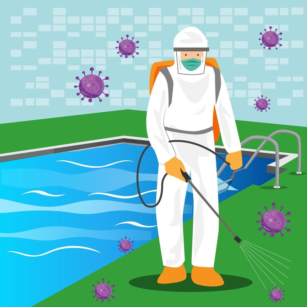 Illustration, vector, man wearing a disinfectant spray vector