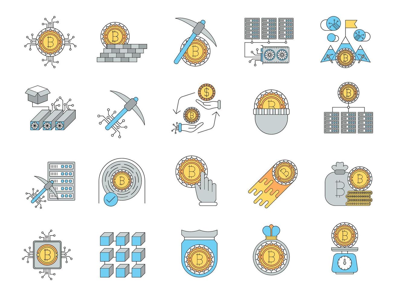 iconos de bitcoin, adecuados para una amplia gama de proyectos creativos digitales. vector