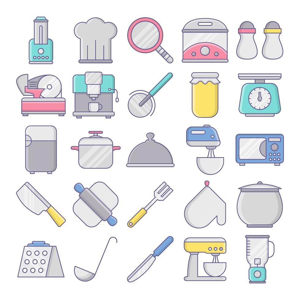 iconos de utensilios de cocina, adecuados para una amplia gama de proyectos creativos digitales. vector