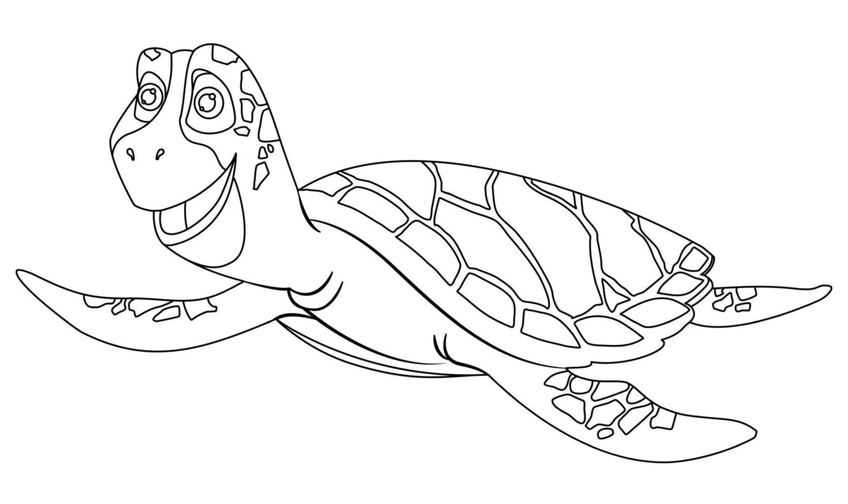 Cheerful cartoon sea turtle in a linear style for printable children coloring.Vector illustration. vector