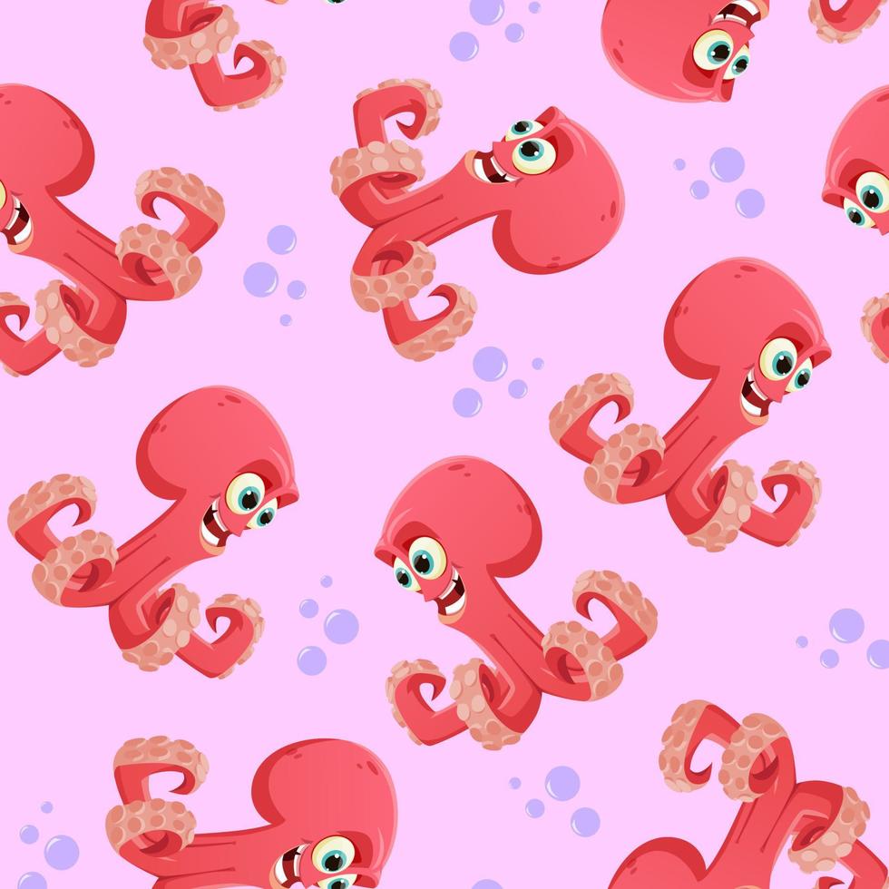 Octopus pattern with bubbles in cartoon style for kids wallpaper. Vector illustrator