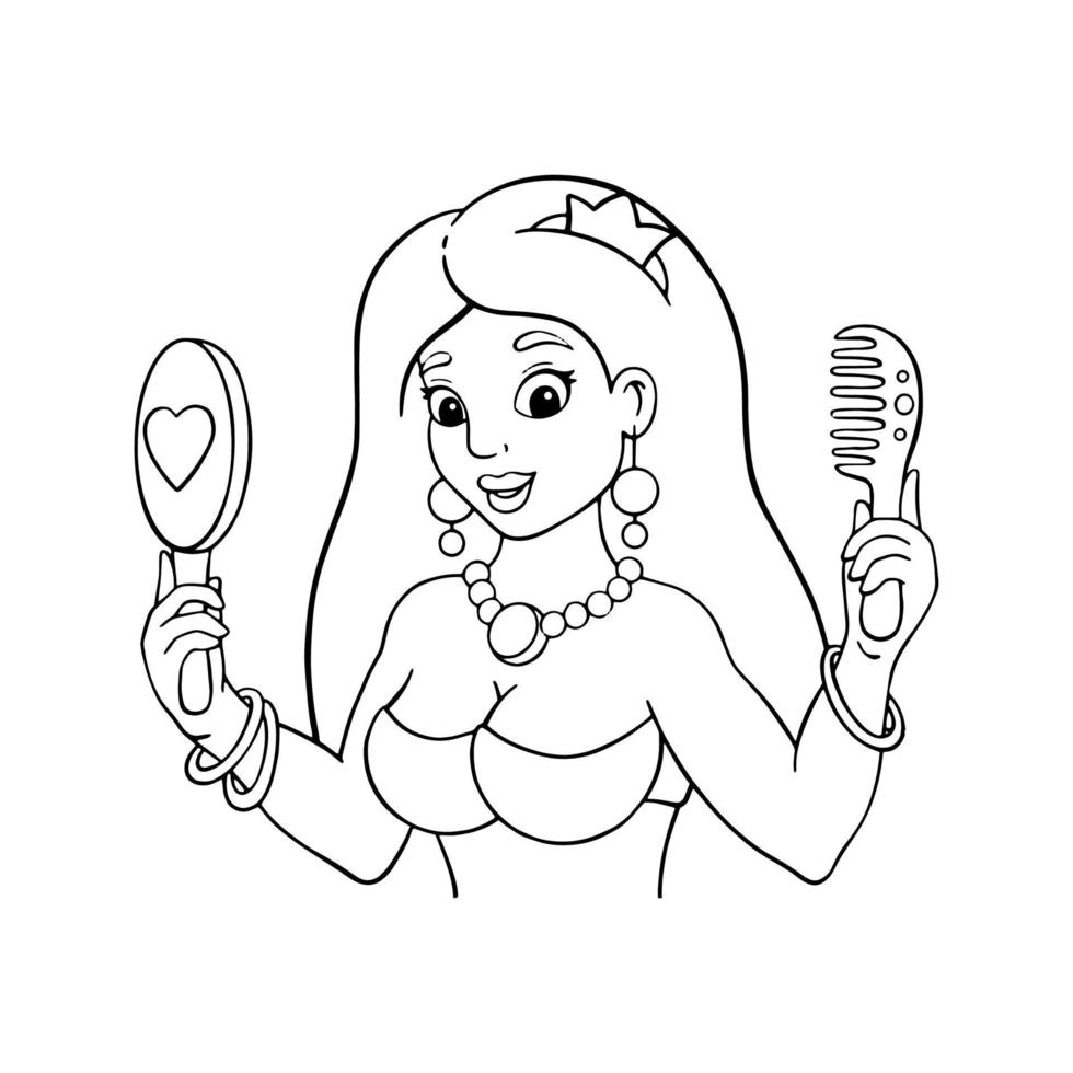 Beautiful mermaid. Coloring page for kids. Digital stamp. Cartoon style character. Vector illustration isolated on white background.