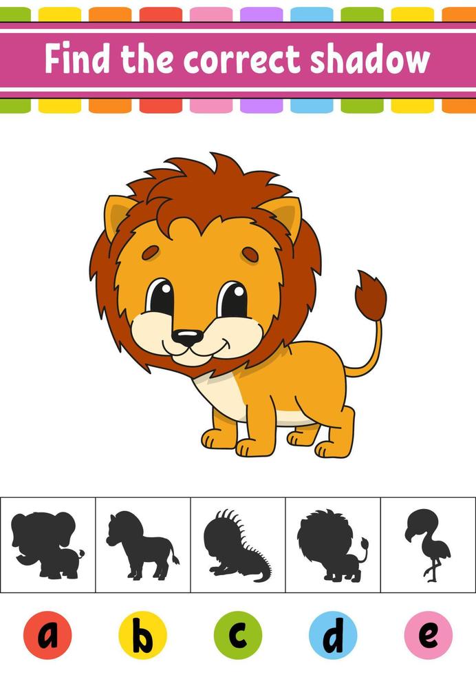 Find the correct shadow. Education developing worksheet. Activity page. Color game for children. Cartoon character. Vector illustration.