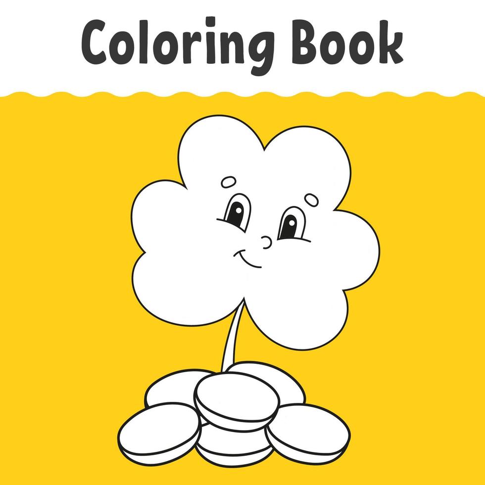 Coloring book for kids. Cheerful character. Cute cartoon style. Fantasy page for children. St. Patrick's day. Black contour silhouette on color background. Vector illustration.