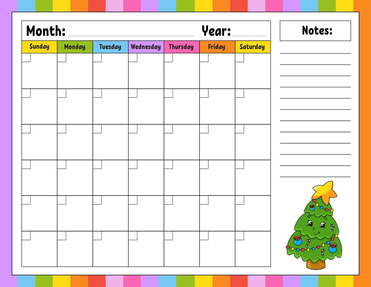 Blank calendar template for one month without dates Colorful design