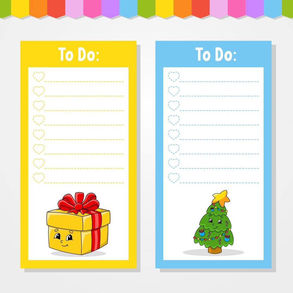 To do list for kids. Empty template. The rectangular shape. Funny character. cartoon style. For the diary, notebook, bookmark. Vector illustration.