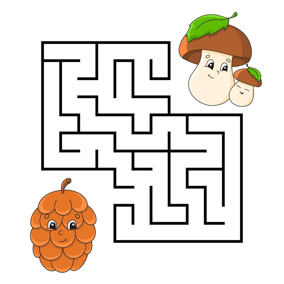 Square maze. Game for kids. Puzzle for children. Labyrinth conundrum. cartoon character. Isolated on white background. Vector illustration.