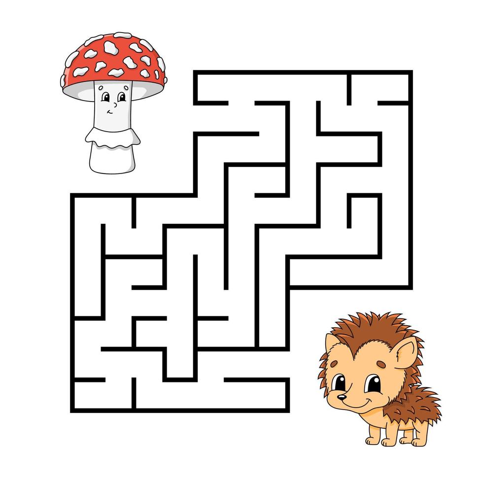 Square maze. Game for kids. Puzzle for children. Labyrinth conundrum. cartoon character. Isolated on white background. Vector illustration.