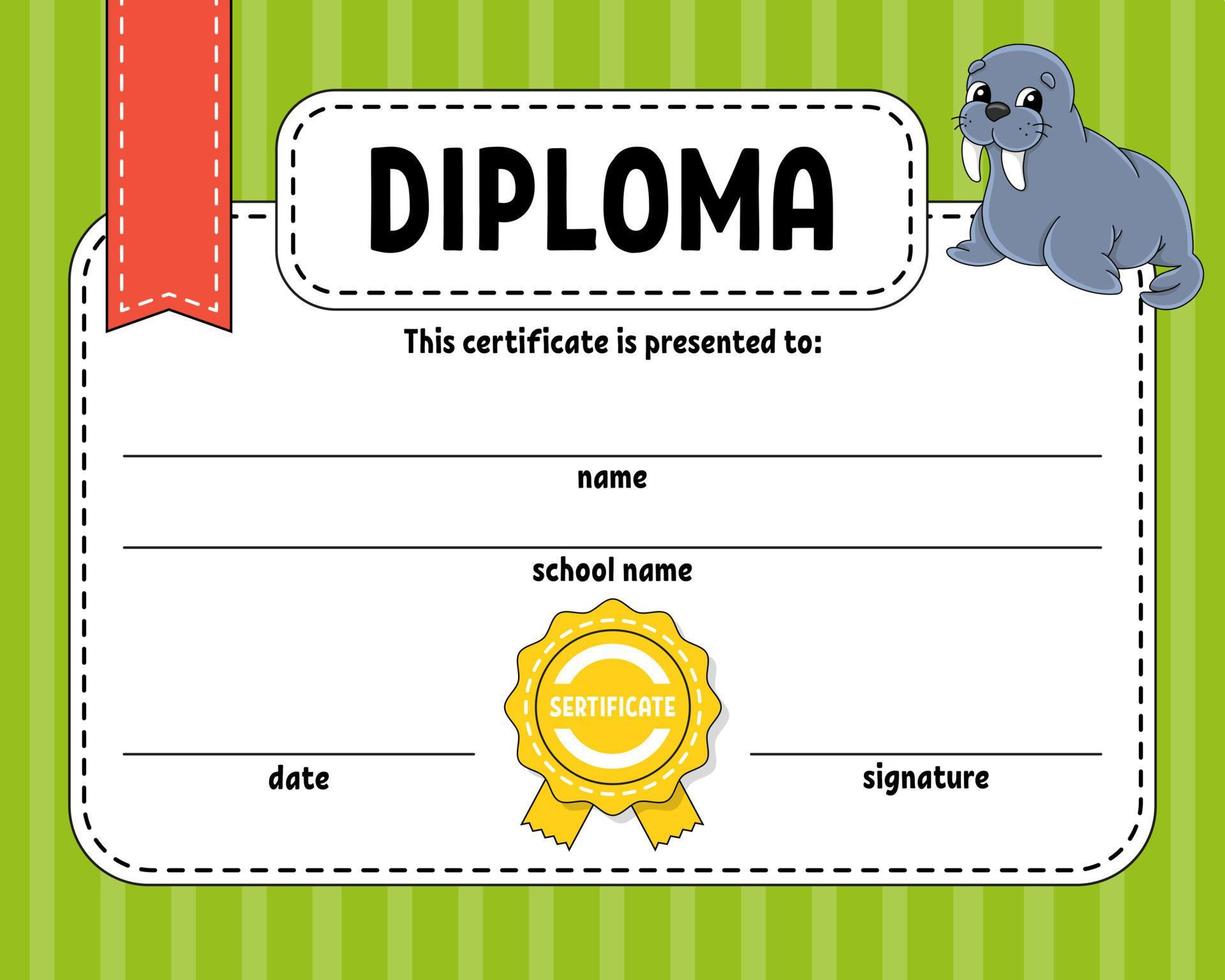 plantilla de certificado de diploma. para la escuela y preescolar. para niños y niños. ilustración vectorial vector