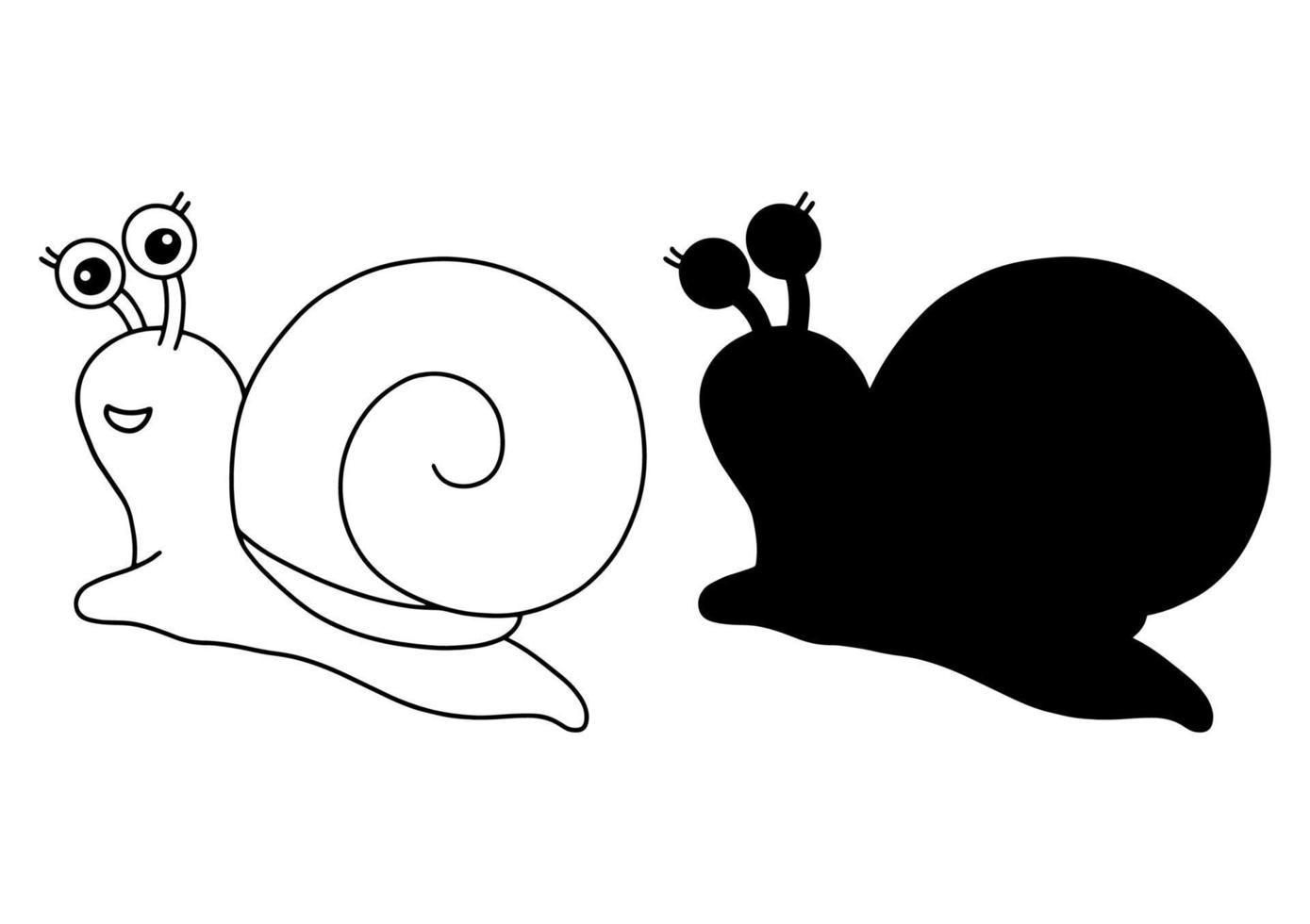 Cute snail. Black silhouette. Design element. Vector illustration isolated on white background. Template for books, stickers, posters, cards, clothes.