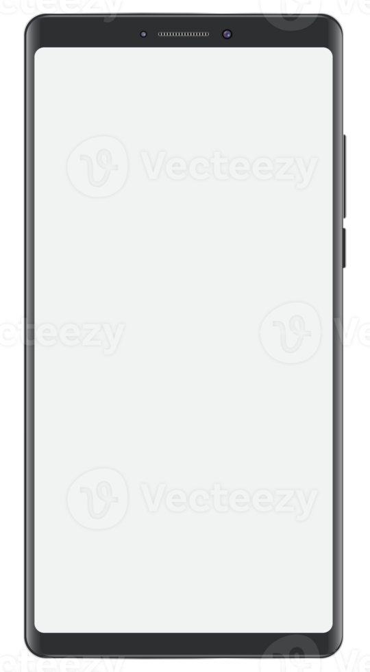 New version of black slim smartphone similar to with blank white screen png