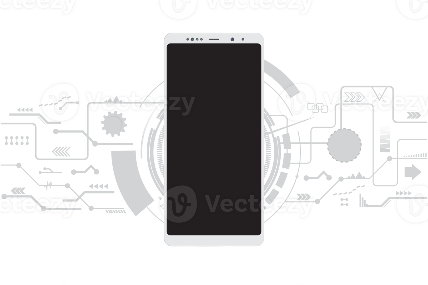Black smartphone mockup with circuit background png