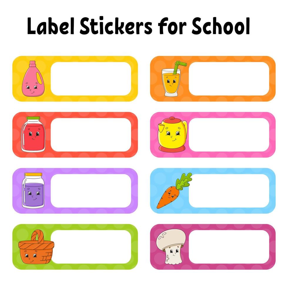 School name label. Bright stickers. Rectangular label. Color vector isolated illustration.