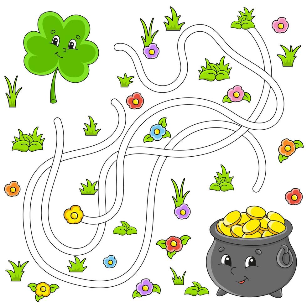 Funny maze for kids. Puzzle for children. cartoon character. Labyrinth conundrum. St. Patrick's Day. Color vector illustration. Find the right path.