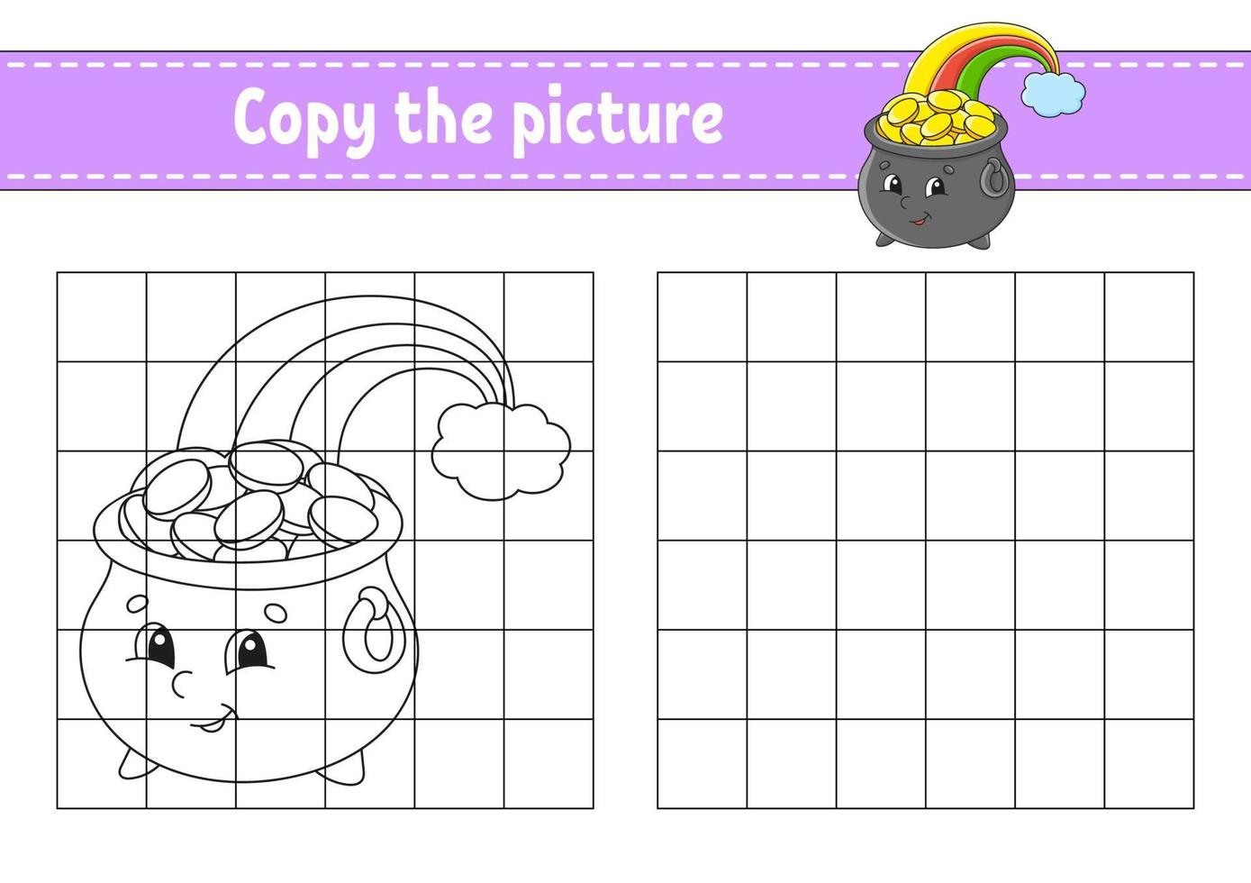 Copy the picture. Coloring book pages for kids. Education developing worksheet. Game for children. Handwriting practice. cartoon character. Vector illustration.