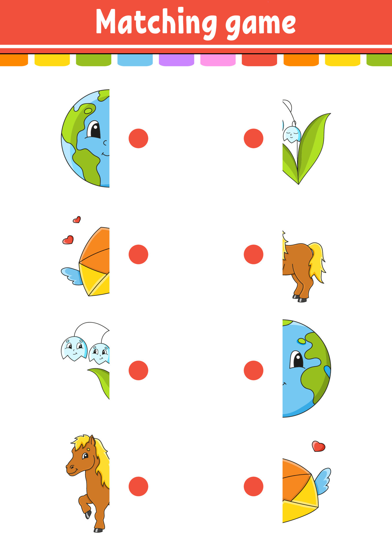 Matching game. Draw a line. Education developing worksheet. Activity