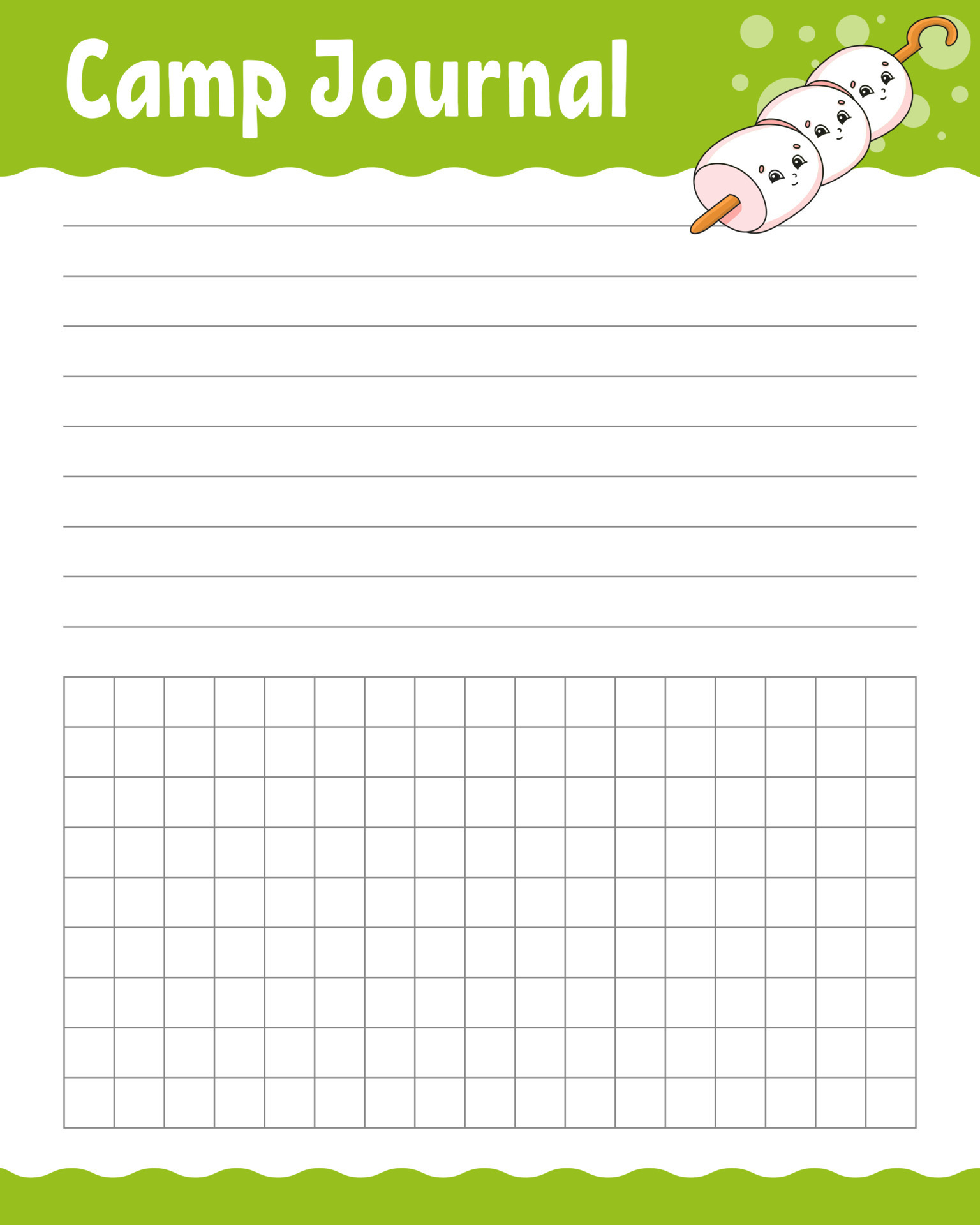 Lined sheet template for camp journal. Handwriting paper. For diary