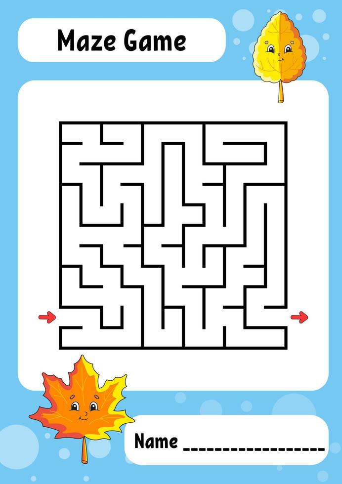 Square maze. Game for kids. Funny labyrinth. Education developing worksheet. Activity page. Puzzle for children. cartoon style. Riddle for preschool. Logical conundrum. Vector illustration.