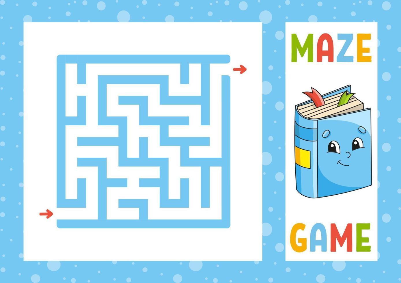 Square maze. Game for kids. Puzzle for children. Happy character. Labyrinth conundrum. Find the right path. Vector illustration.