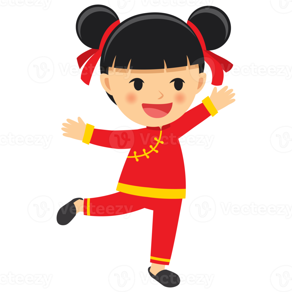 Happy chinese new year girl cartoon character in traditional clothes celebrate png