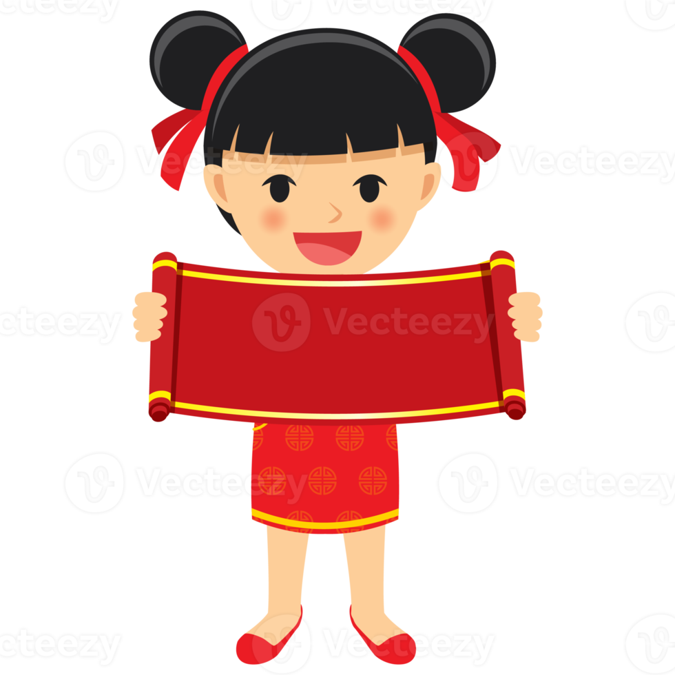 Happy chinese new year girl cartoon character in traditional clothes celebrate png