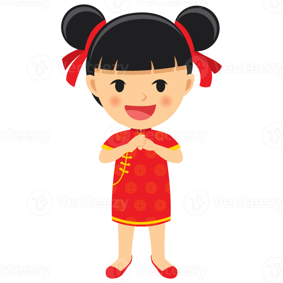 Happy chinese new year girl cartoon character in traditional clothes celebrate png