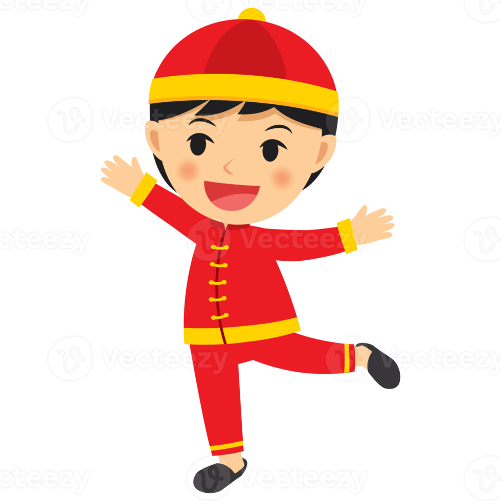 Lycklig kinesisk ny år pojke tecknad serie karaktär i traditionell kläder fira png