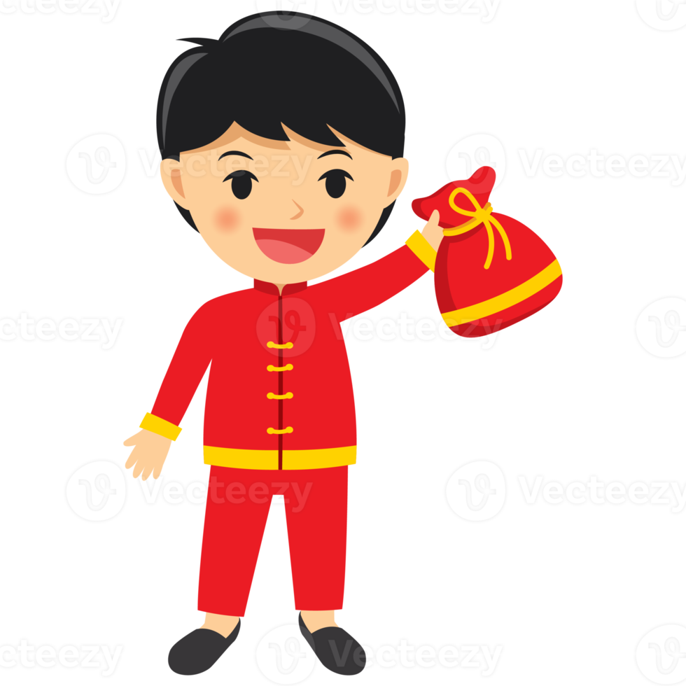 Happy chinese new year boy cartoon character in traditional clothes celebrate png