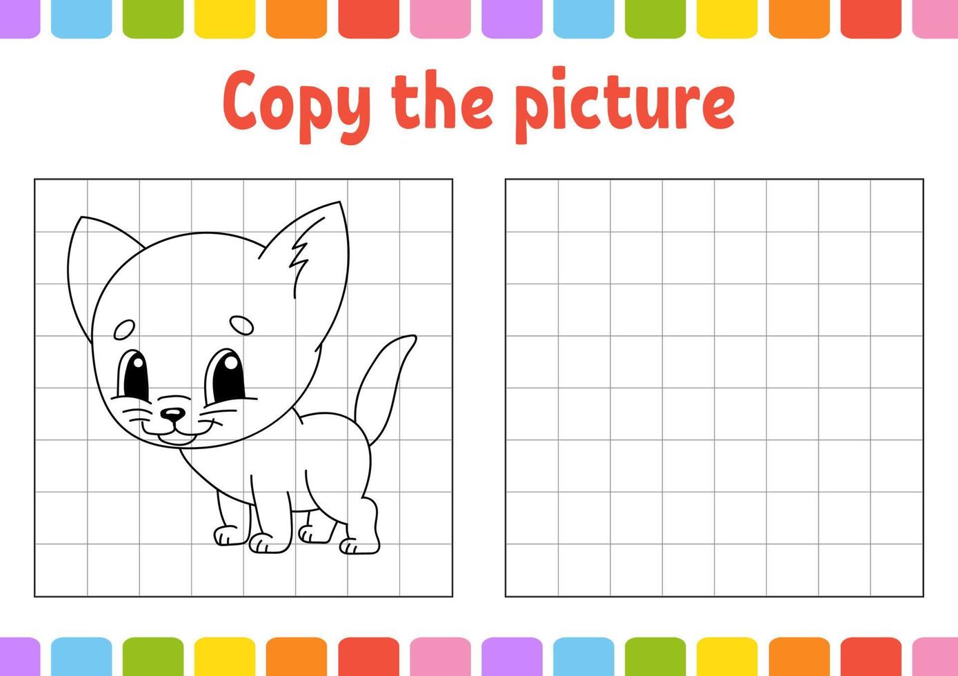 Copy the picture. Coloring book pages for kids. Education developing worksheet. Game for children. Handwriting practice. Funny character. Vector illustration.