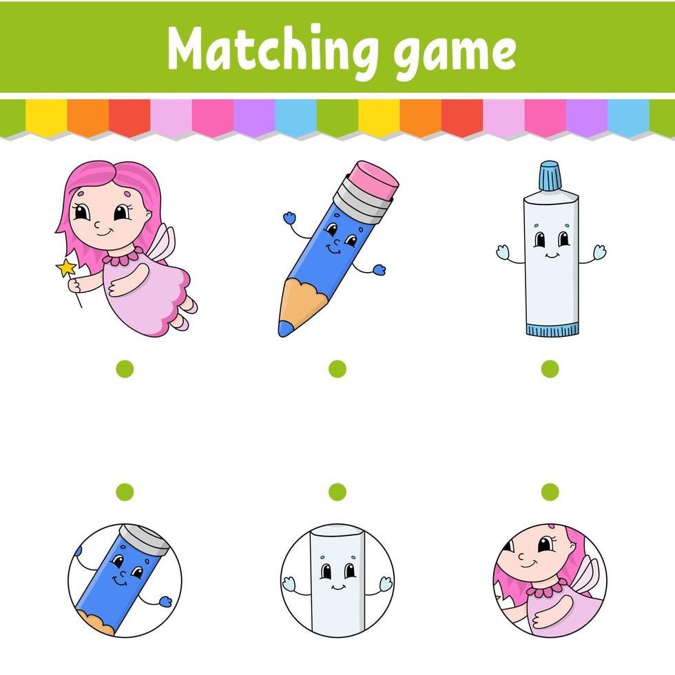 Matching game for kids. Education developing worksheet. Draw a line. Activity page. cartoon character. Vector illustration.
