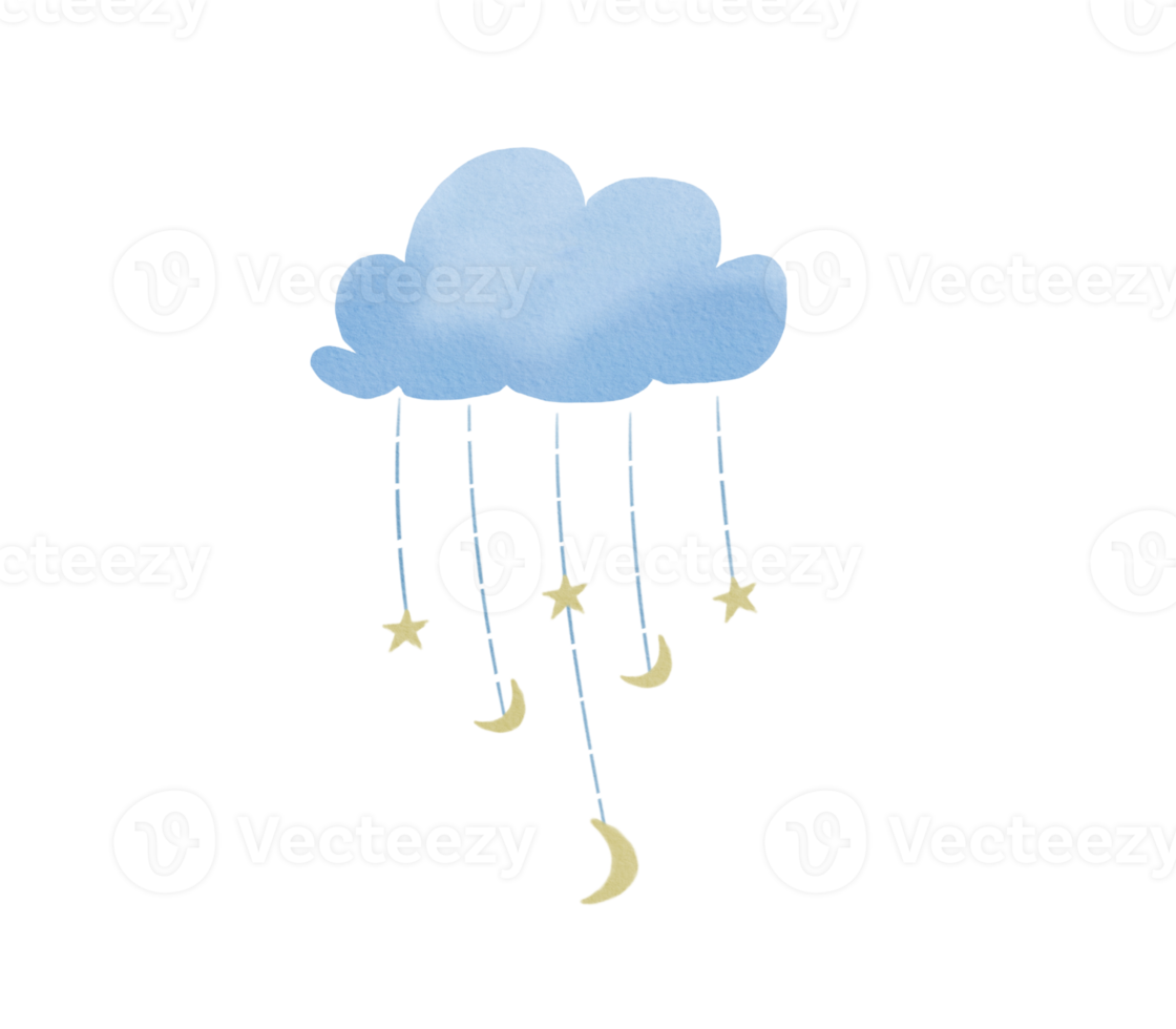 bebis moln blå hängande leksak vattenfärg illustration png