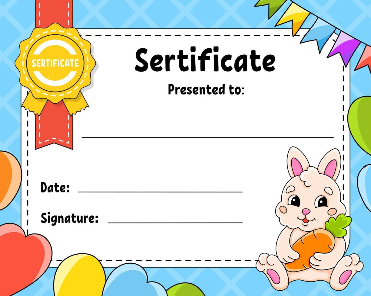 plantilla de certificado para niños. colorido diploma escolar y preescolar. con carácter lindo. ilustración vectorial vector