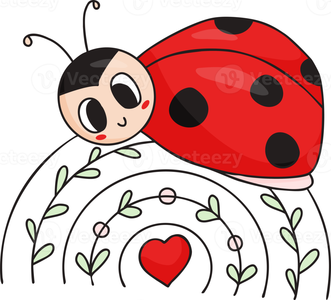 Cute ladybug  on rainbow png