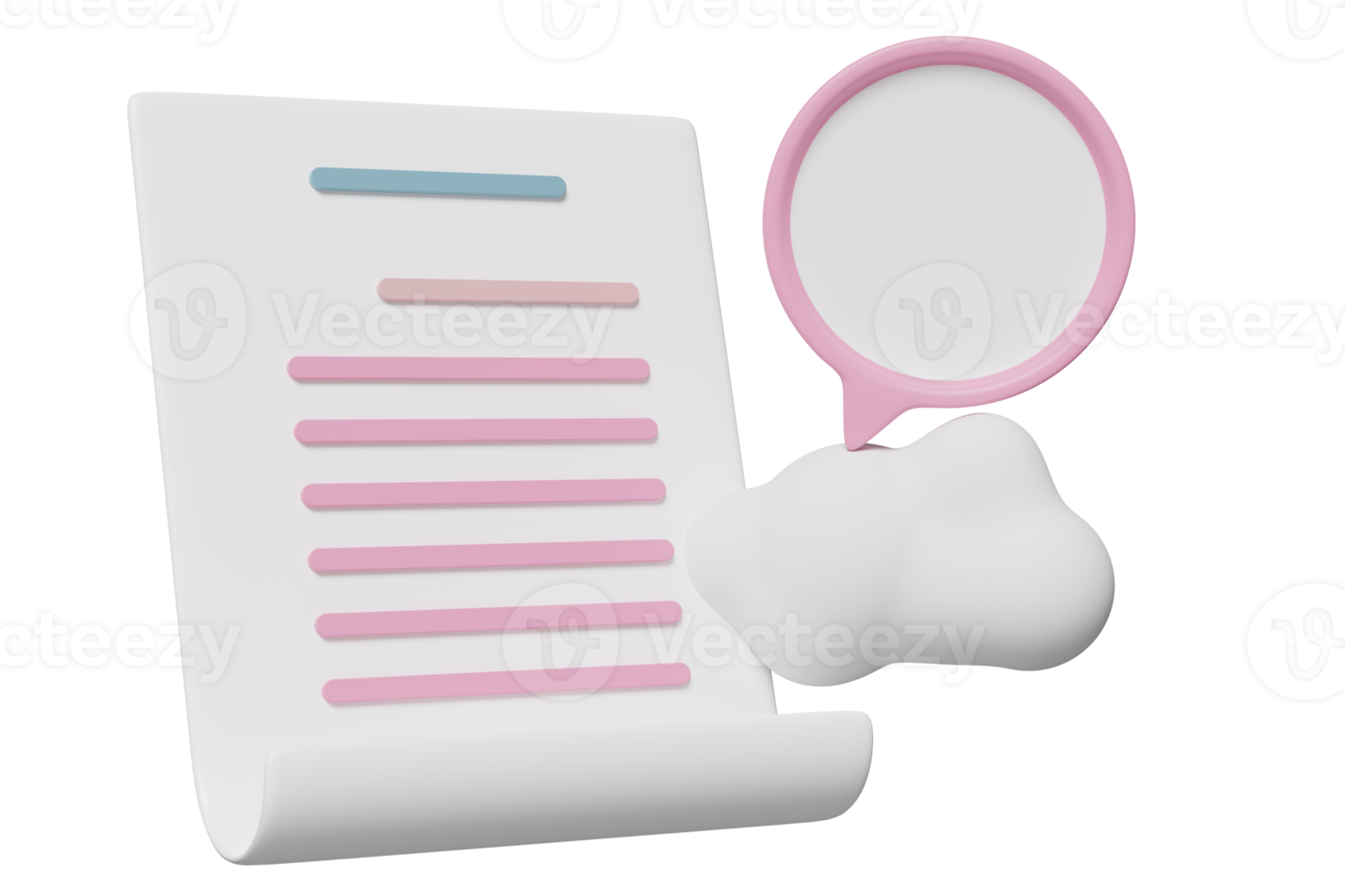 3D white checklist paper icon with clipboard pink, chat bubbles isolated. minimal social media messages concept, 3d render illustration png