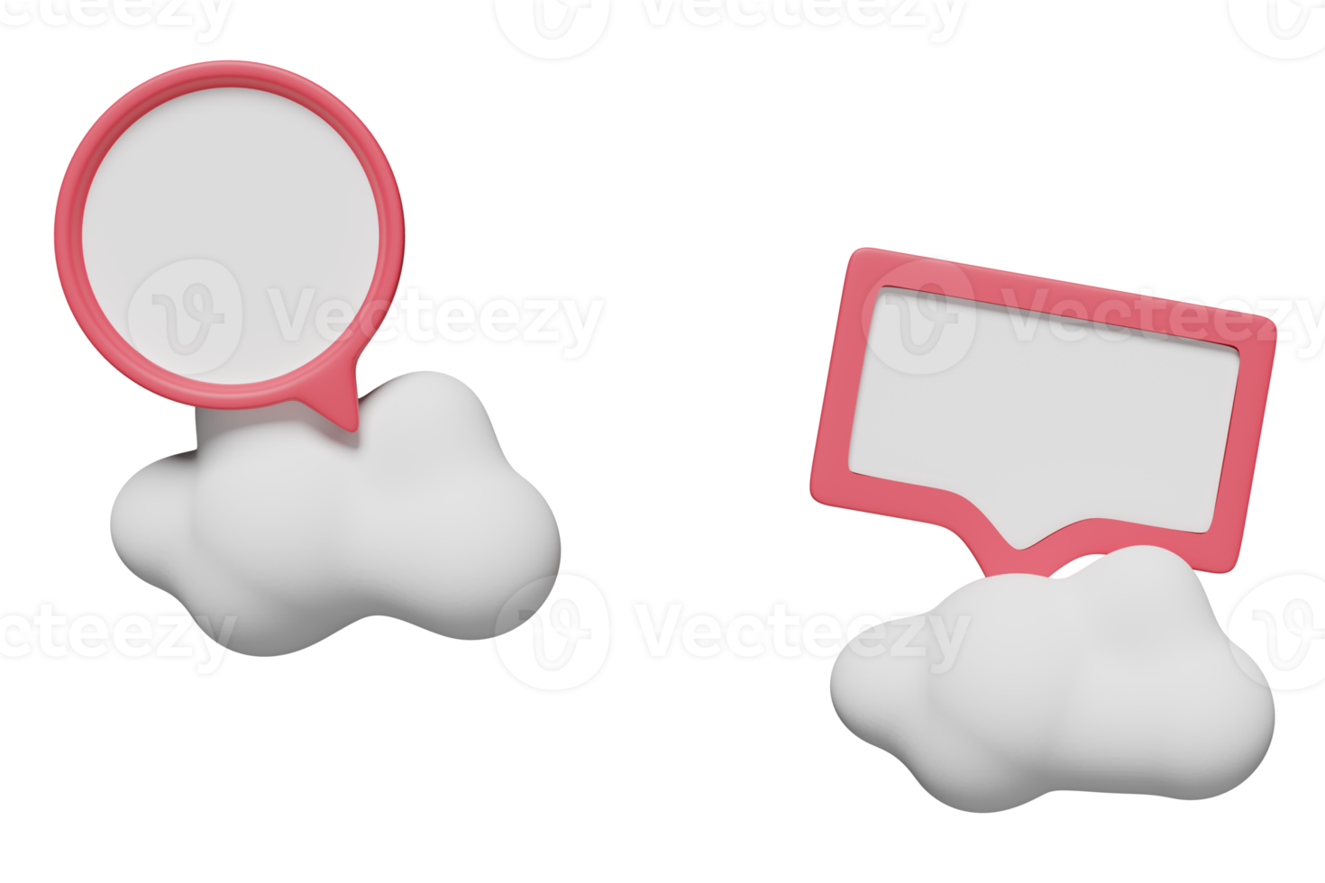 3D pink chat bubbles icons with cloud  isolated. minimal social media messages concept, 3d render illustration png