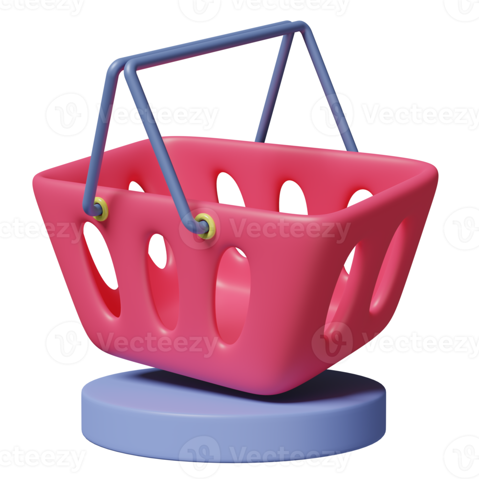 Empty shopping carts or basket with cylinder stage podium isolated on pink background. Concept 3d illustration or 3d render png